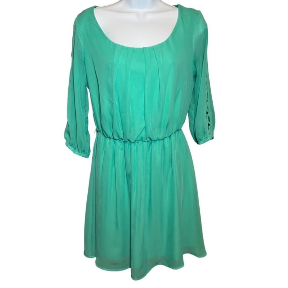 My Michelle 3/4 Quarter Sleeve Dress Green Womens Medium
